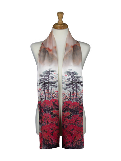 AamiraA Forest Mountain Soft Mulberry Satin Silk Stole Women Long Scarf