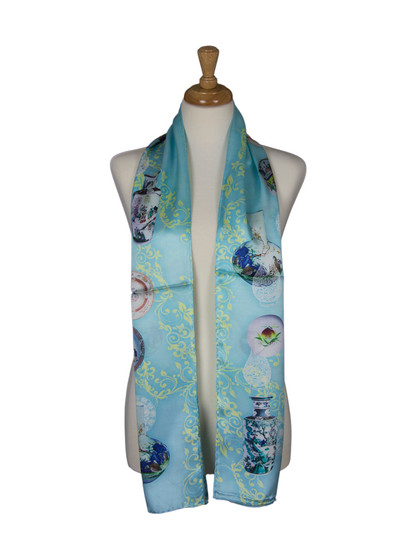 AamiraA Vintage Dishware Soft Mulberry Satin Silk Stole Women Long Scarf 
