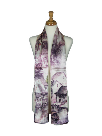 AamiraA Countryside Scenic Soft Mulberry Satin Silk Stole Women Long Scarf