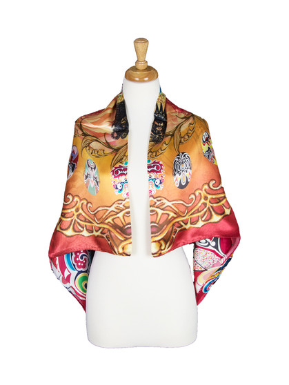 AamiraA Tribal Faces Mulberry Satin Silk Stole Women Square Scarf