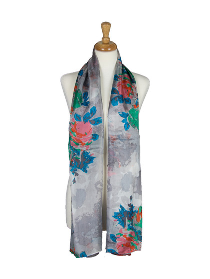 AamiraA Vibrant Roses Mulberry Chiffon Silk Stole Women Oblong Scarf