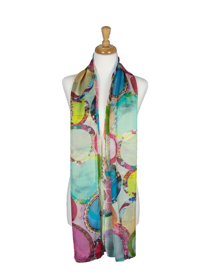 AamiraA Abstract Circle Mulberry Chiffon Silk Stole Women Oblong Scarf