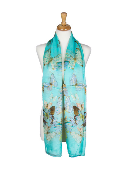 AamiraA Blue Butterfly Mulberry Chiffon Silk Stole Women Scarf