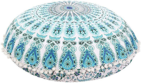 Blue Green Mandala Pillow Ottoman Poufs Cushion Covers 