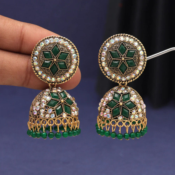 Green Gold Oxidised Palki Jhumka