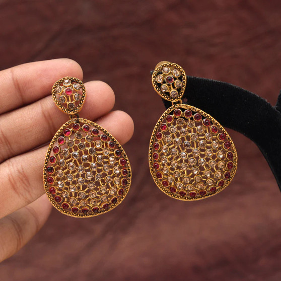 Rani (Pink) Color Matte Gold Earrings