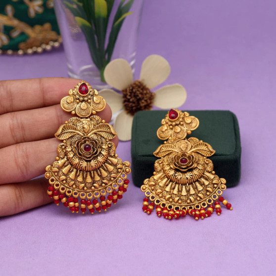 Maroon Color Matte Gold Earrings