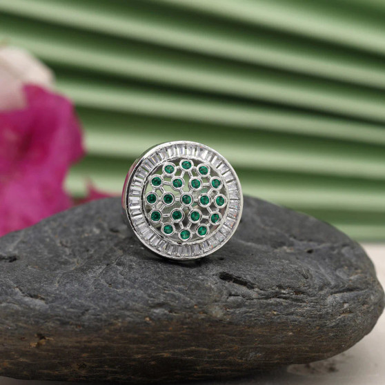 Green Color American Diamond Finger Ring