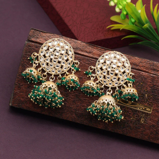  Mint Kundan Jhumka Earrings