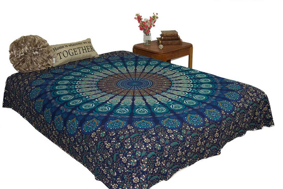 Hippie Blue Mustard Mandala Tapestry Bohemian Wall Hanging Throw Dorm Decor