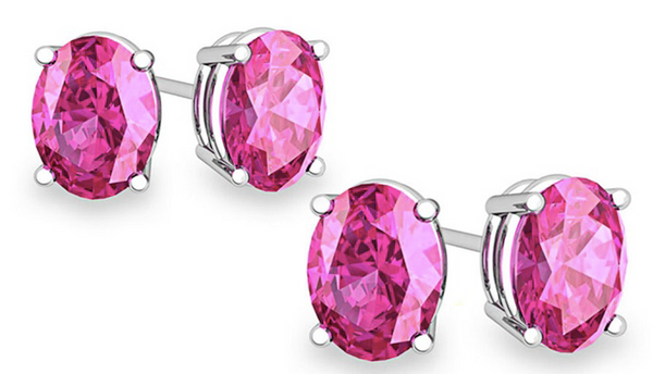 925 Sterling Silver Genuine Pink Sapphire Earrings