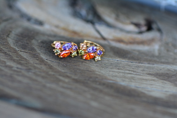 18K Gold Multicolor Zircon AAA Designer Brass Earrings