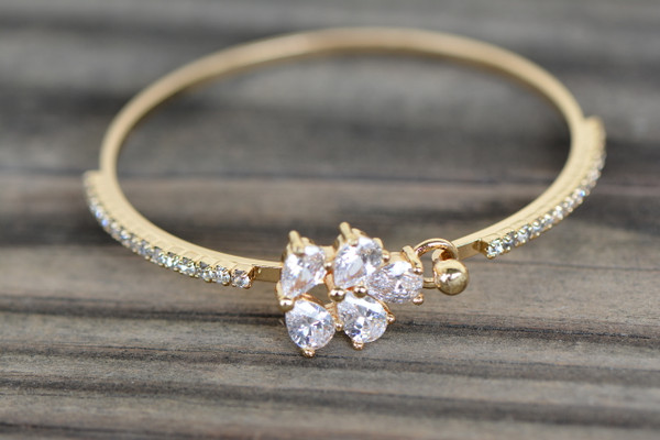 18K Gold White Leaf Lock Zircon AAA Designer Women Brass Bracelet