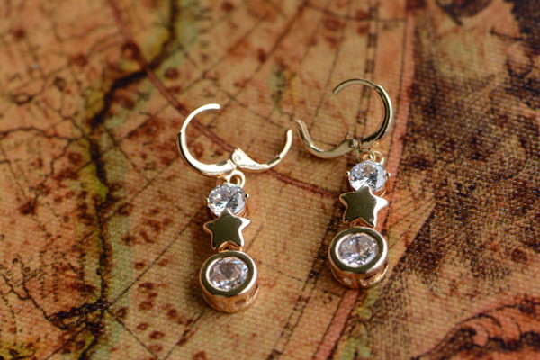 18K Gold Big Zircon AAA Designer Dangle Brass Earrings