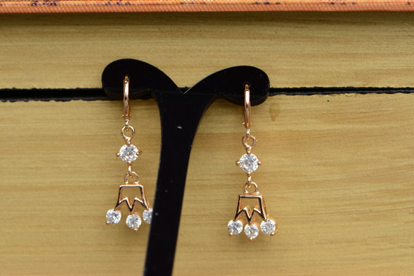 18K Gold Crown Zircon AAA Designer Dangle Brass Earrings