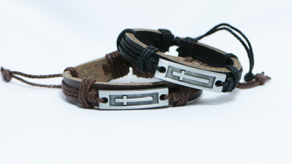 AamiraA Jesus Christian Religious Prayer Cross shape Genuine Leather Bracelets