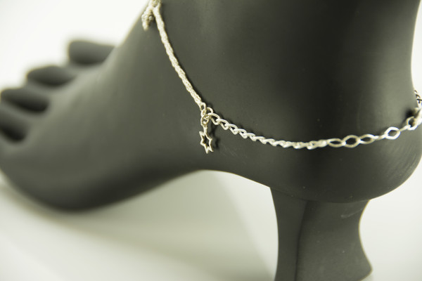 925 Sterling Silver Galaxy Star 10.75 inch Solid Anklet Expandable Women Bracelet