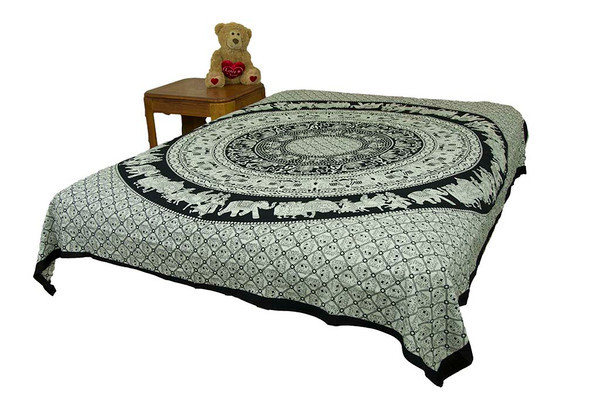 Hippie Black Elephant Mandala Tapestry Bohemian Wall Hanging Throw Decor