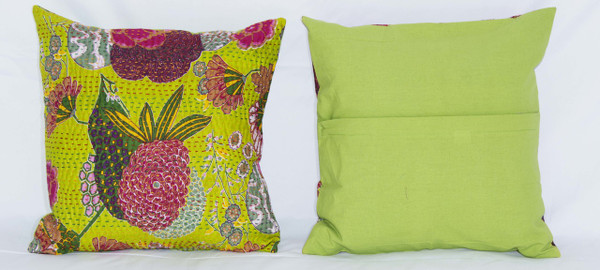 Handmade Green Kantha Threaded Pillow Cushion Covers