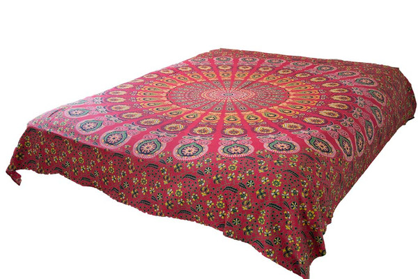 Hippie Red Psychedelic Mandala Tapestry Bohemian Wall Hanging Dorm Decor