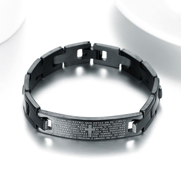 Christian Religious Spanish Prayer Jesus Black Stainless Steel Unisex Bracelet