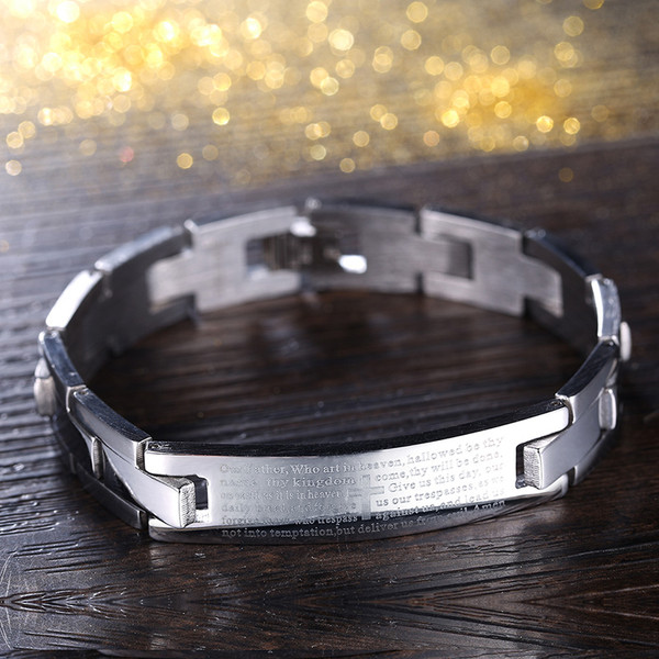 Christian Religious Spanish Prayer Jesus Silver Stainless Steel Unisex Bracelet