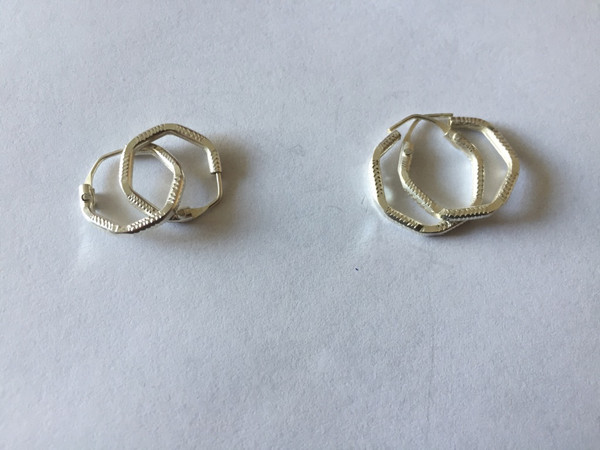 925 Sterling Silver Stylish Textured Hexagon Endless Hoop Earrings