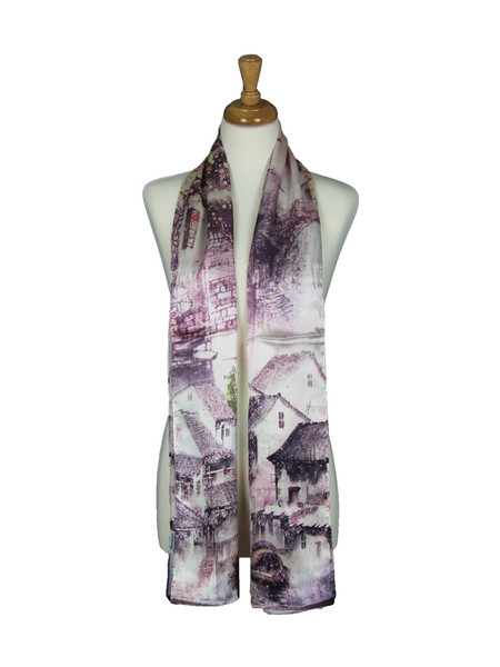 AamiraA Countryside Scenic Soft Mulberry Satin Silk Stole Women Long Scarf