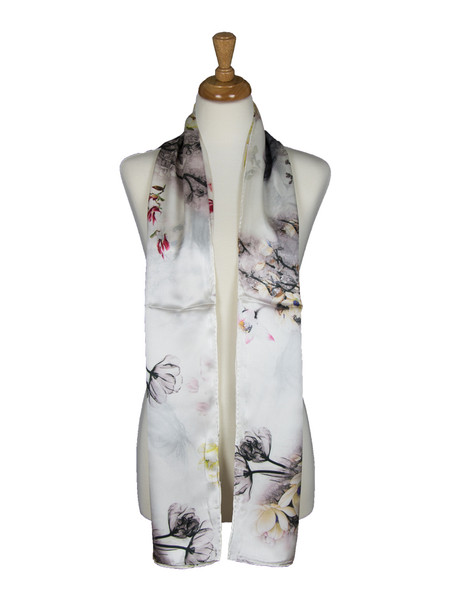 Anemone Flowers Soft Mulberry Satin Silk Stole Women Long Scarf