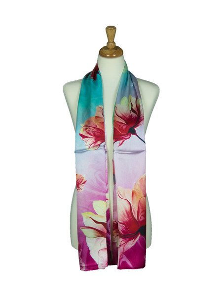 AamiraA Big Lotus Bloom Soft Mulberry Satin Silk Stole Women Long Scarf 