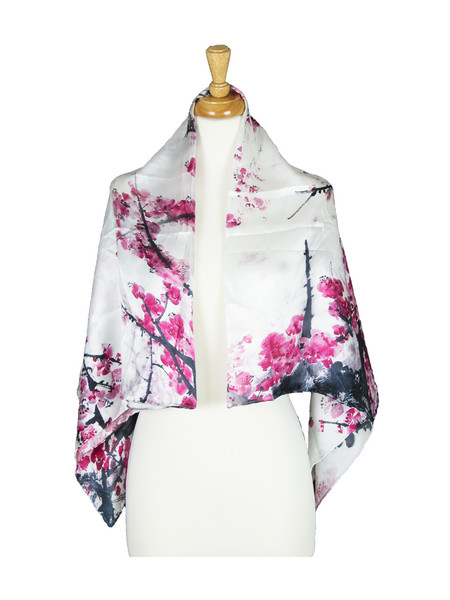 AamiraA Pink Floral Mulberry Satin Silk Stole Women Square Scarf