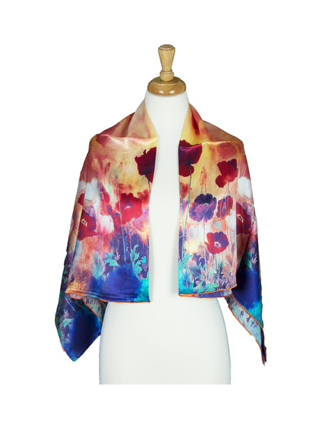 AamiraA Red Flower Mulberry Satin Silk Stole Women Square Scarf 