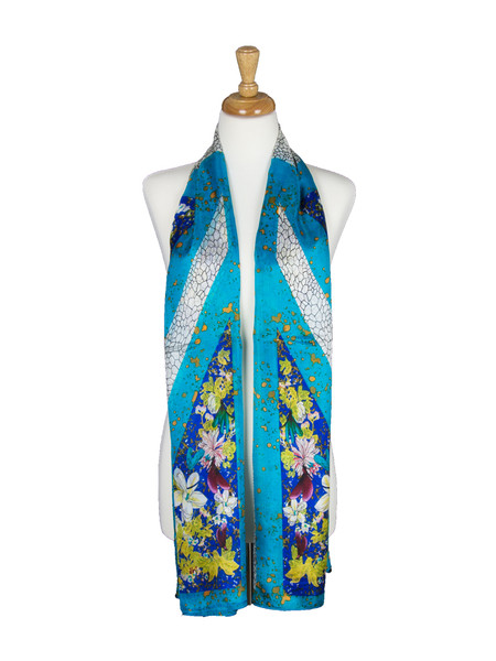AamiraA Blue Soft Mulberry Chiffon Silk Stole Women Oblong Scarf
