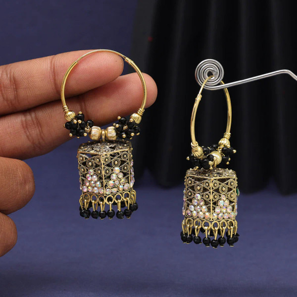 Black Color Gold Oxidised Meena Earrings