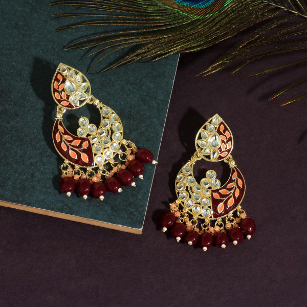 Maroon Color Meenakari Earrings