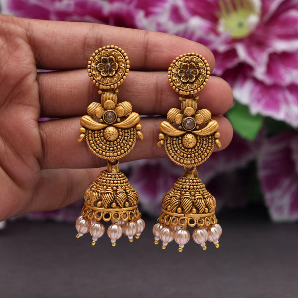 Gold Color Large Matte Gold Temple Style Earrings