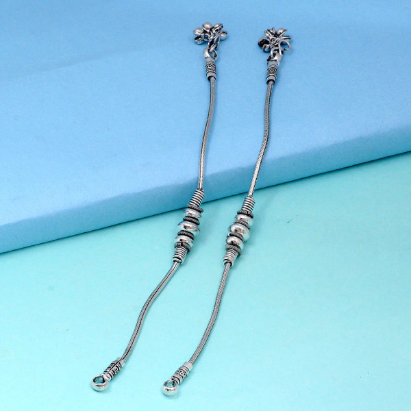 Silver Color Metallic Beads Oxidised Anklets