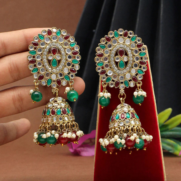 Maroon and Green Color Mirror Earrings