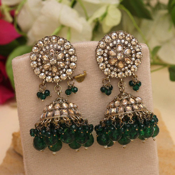 Dark Green Color Kundan Earrings