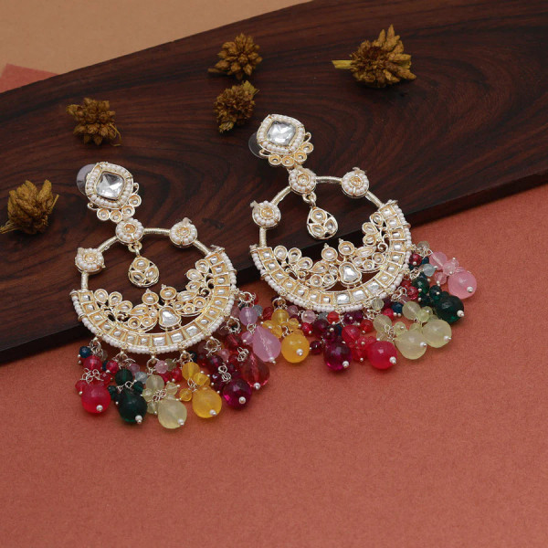Mutli Color Kundan Chand Bali Jhumka Earrings