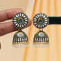 Gold Color Round Peacock Feather Oxidised Earrings 