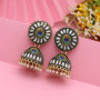 Gold Color Round Peacock Feather Oxidised Earrings 