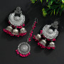 Dark Pink Oxidised Earrings Tikka Set