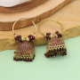 Maroon Ring Style Gold Plated Oxidised Meena Jhumka