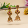 Gold Color Large Matte Gold Temple Style Earrings