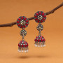 Round Rani Color Hanging Oxidised Earrings