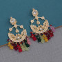 Mutli Color Kundan Chand Bali Jhumka Earrings
