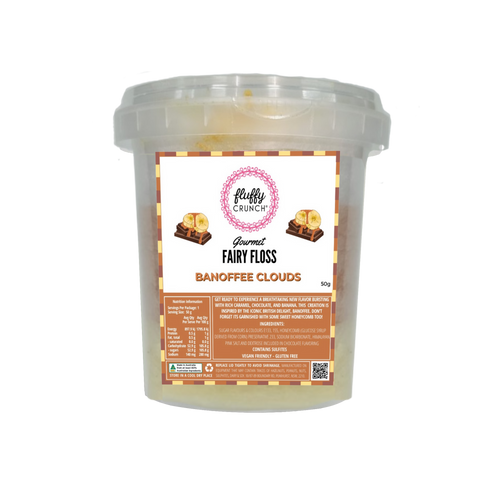 Fluffy Crunch Gourmet Fairy Floss Tub 50g - Banoffee Clouds