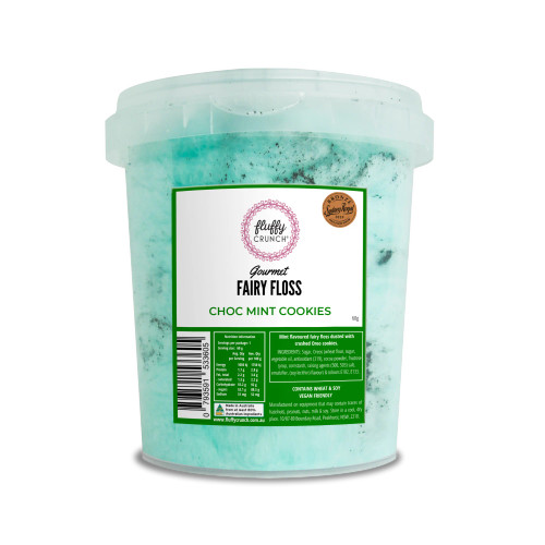 Fluffy Crunch Gourmet Fairy Floss Tub 60g - Choc Mint Cookies