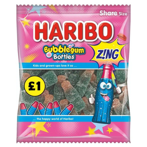 HARIBO Zing Bubblegum Bottles Gummi Candy 160g - UK